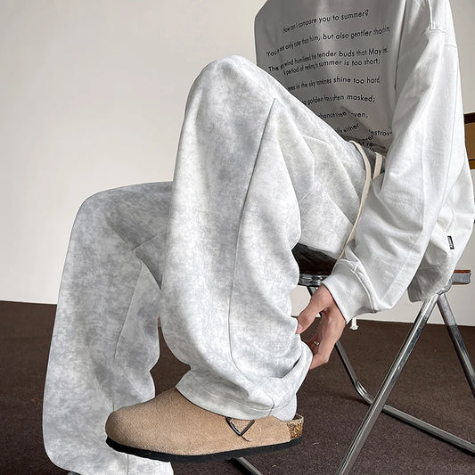 harajuku streetwear tie dye casual pants men women wide leg straight mopping trousers oversize korean fashion drawstring pants minimalist street pants