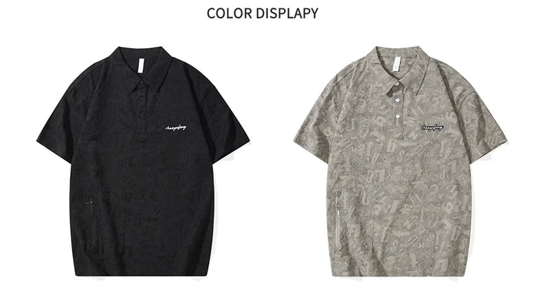 Streetwear Summer Full Letter Printed Polo Shirt For Men New Lapel Button Tee Sh Summer Full Letter Printed Polo Shirt For Men 2024 New Lapel Button Tee Shirts Oversized Short Sleeve Y2K Streetwear T Shirt Fashion Sweater Jacket With Graphic Design For Men