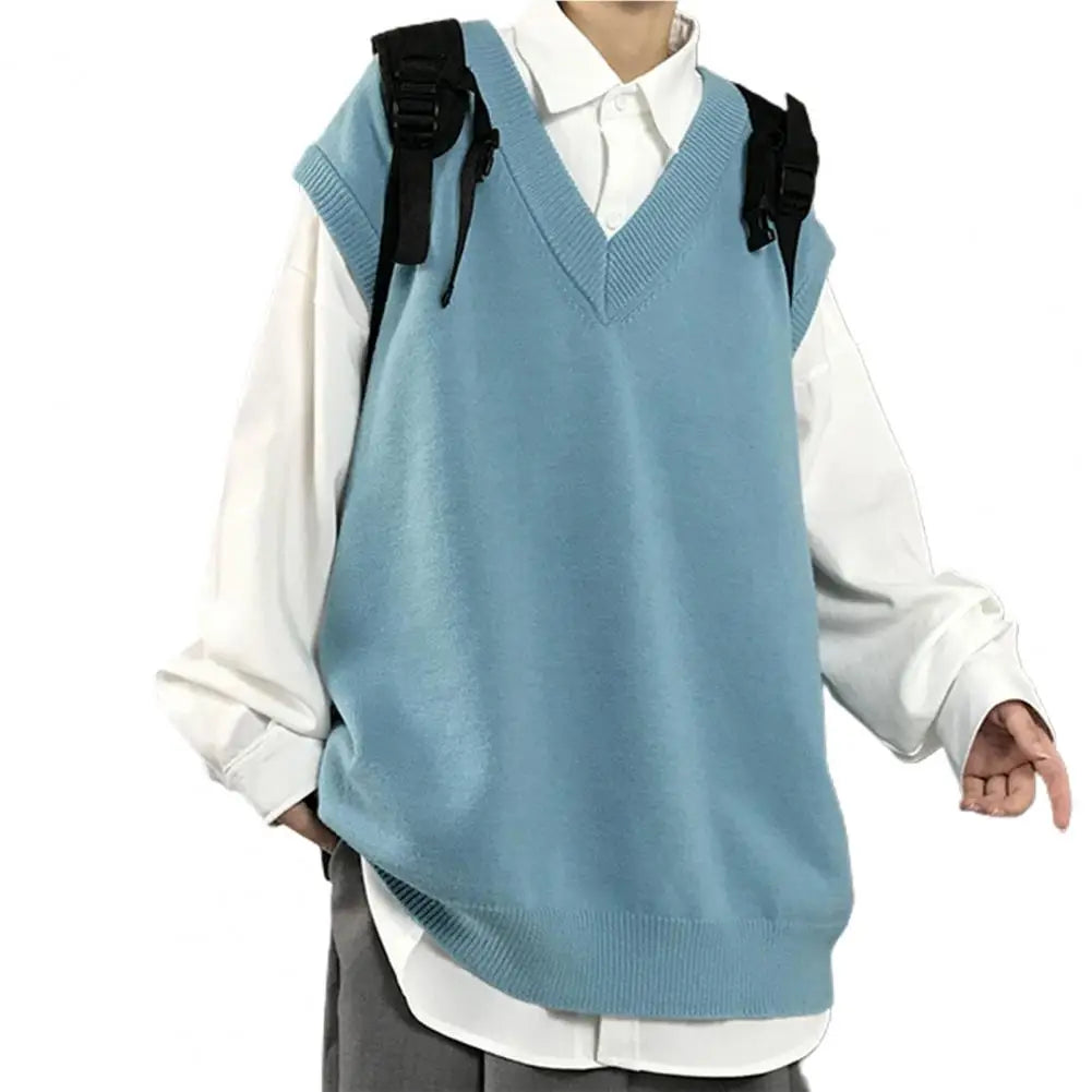 Men Sweater Vest V Neck Solid Color Sleeveless All Match Spring Sweater for School Male Pullovers Men's Clothing Streetwear Street King Limited