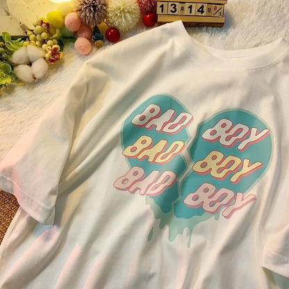 Pure cotton love printed short-sleeved T-shirt for men and women, trendy brand loose ins internet celebrity design men clothing Street King Limited