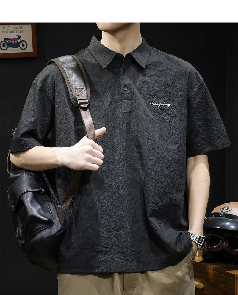 Streetwear Summer Full Letter Printed Polo Shirt For Men New Lapel Button Tee Sh Summer Full Letter Printed Polo Shirt For Men 2024 New Lapel Button Tee Shirts Oversized Short Sleeve Y2K Streetwear T Shirt Fashion Sweater Jacket With Graphic Design For Men