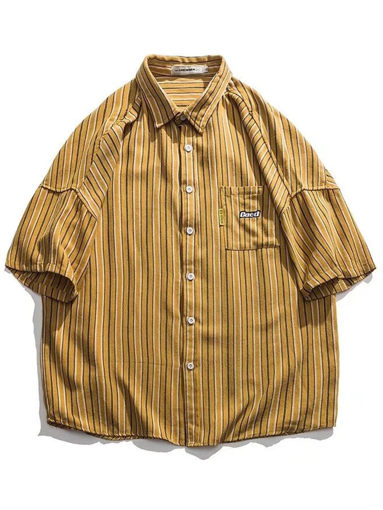 Streetwear Summer Mens Vintage Striped Shirts Letter Print Short Sleeve Casual T 2024 Summer Mens Vintage Striped Shirts Letter Print Short Sleeve Casual T Shirt Clothing Y2K Streetwear Loose Social Camisas Fashion Sweater Jacket With Graphic Design For Men
