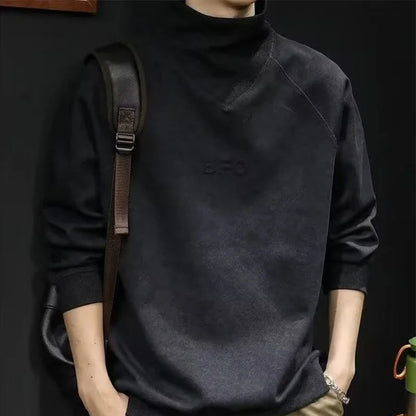 Autumn Suede Turtleneck Long Sleeve Sweatshirts Men Letter Foam Print Patchwork Crewneck Pullover Hoodie Y2K Streetwear Clothes Street King Limited