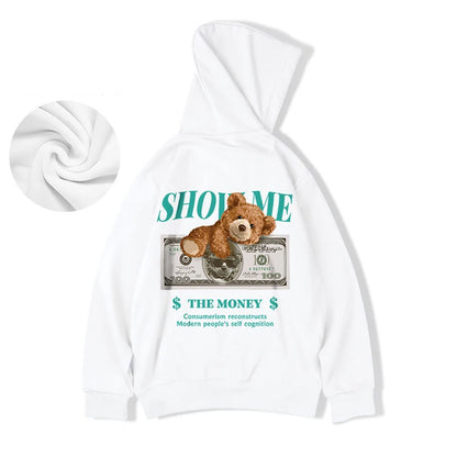 Money Bear Print Fleece Hoodies For Men Autumn Hip Hop Hooded Sweatshirts Unisex Pullovers Streetwear y2k Hoodie Tracksuit Homme Street King Limited