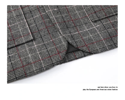 men autumn winter retro casual plus size thick plaid blazer jacket commuter man business streetwear fashion suit coat outerwear unique default style 1380