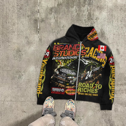 Hip Hop American Racing Car Graphic Print Hoodies Women Y2k Tops Sweatshirt Oversized Hoodie Mens Clothes Gothic Streetwear Street King Limited