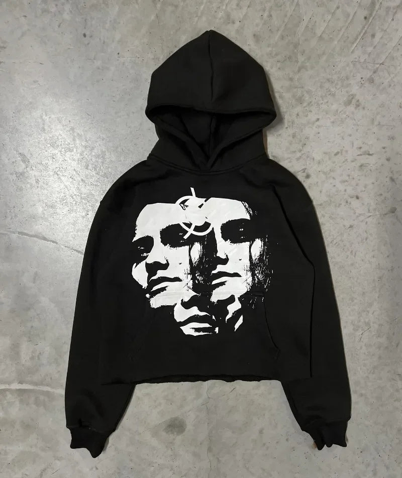 American Trendy Gothic Portrait Letter Print Oversized Hoodie Men's Y2K Streetwear Harajuku Loose Versatile Long Sleeve Pullover Street King Limited