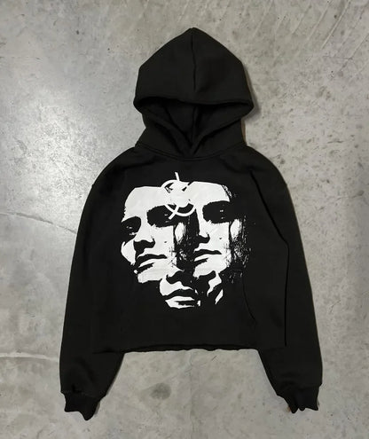 American Trendy Gothic Portrait Letter Print Oversized Hoodie Men's Y2K Streetwear Harajuku Loose Versatile Long Sleeve Pullover Street King Limited