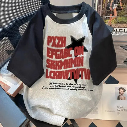 American personality raglan shoulders oversized T shirt Fashion Harajuku streetwear women Letter Printing fresh Short sleeve top Street King Limited