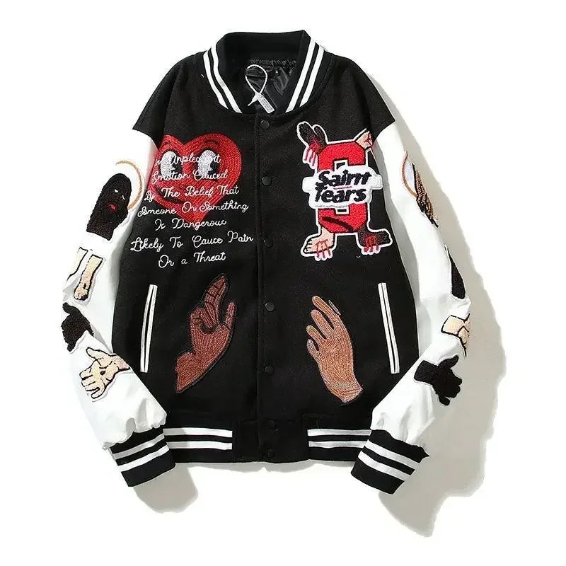 solid color embroidered letter jacket baseball uniform couple wear harajuku style casual loose high street y2k patchwork jacket unique default style 1661