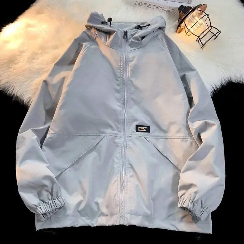 mens windbreaker solid color jackets outerwear tactical waterproof pilot coat men sports jacket autumn large size hoodie coats minimalist street pants