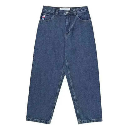 Hip Hop Big Boy Jeans Skateboard Y2K Pants Cartoon Embroidery Retro Blue Loose Jeans Men Women Casual High Waisted WideTrouser Street King Limited