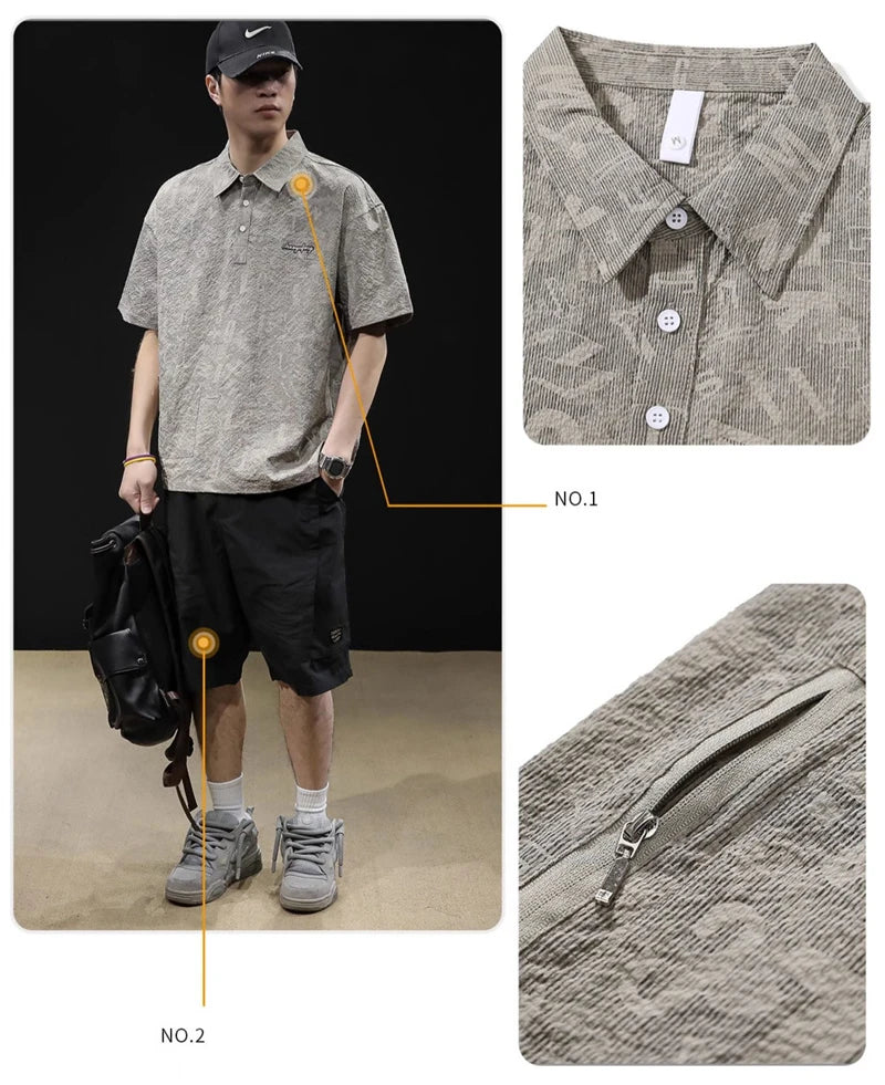 Streetwear Summer Full Letter Printed Polo Shirt For Men New Lapel Button Tee Sh Summer Full Letter Printed Polo Shirt For Men 2024 New Lapel Button Tee Shirts Oversized Short Sleeve Y2K Streetwear T Shirt Fashion Sweater Jacket With Graphic Design For Men