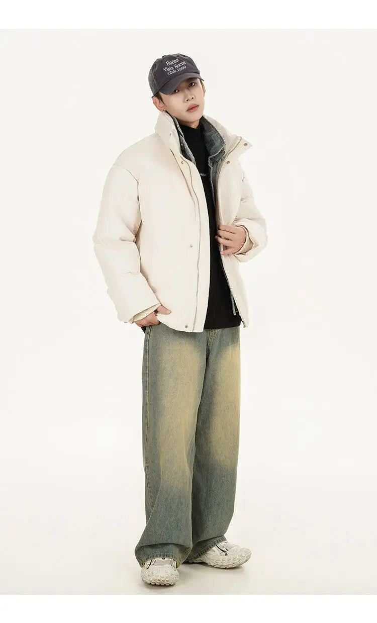Winter Splice Denim Cotton-padded Jacket Men Women Stand Collar Fashion Loose Casual Thicken Warm Parkas Jacket Boyfriend Coat Street King Limited
