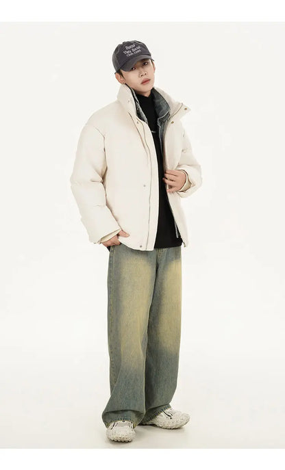 Winter Splice Denim Cotton-padded Jacket Men Women Stand Collar Fashion Loose Casual Thicken Warm Parkas Jacket Boyfriend Coat Street King Limited