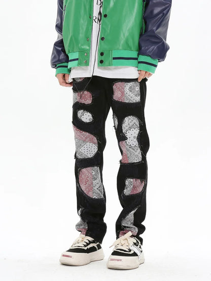 patchwork harajuku denim jeans mens zipper jeans hip hop fashion streetwear new casual straight joggers pants jeans for men urban active pants