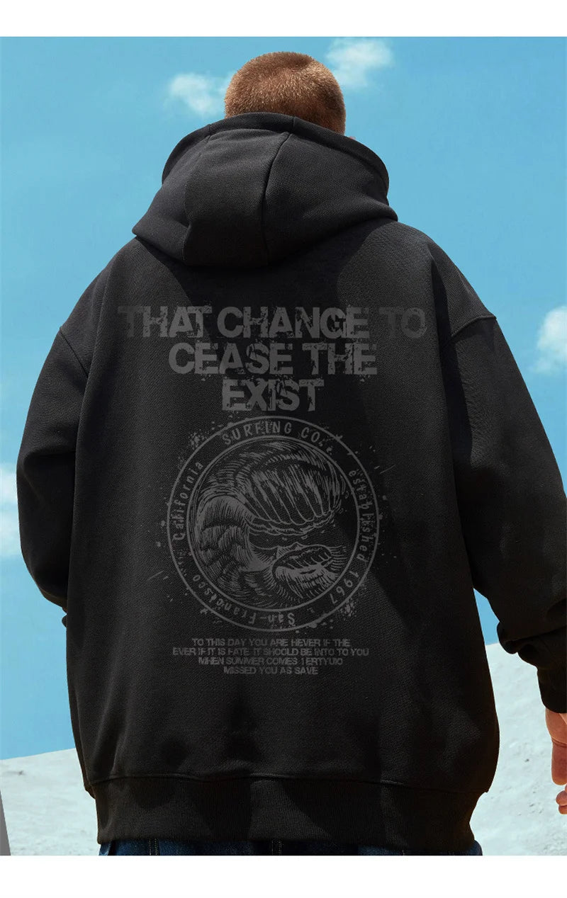 Wave Graphics Letter Print Loose Casual Fleece Hoodies For Men Autumn Retro High Street Oversized Hooded Sweatshirts Y2K Clothes Street King Limited