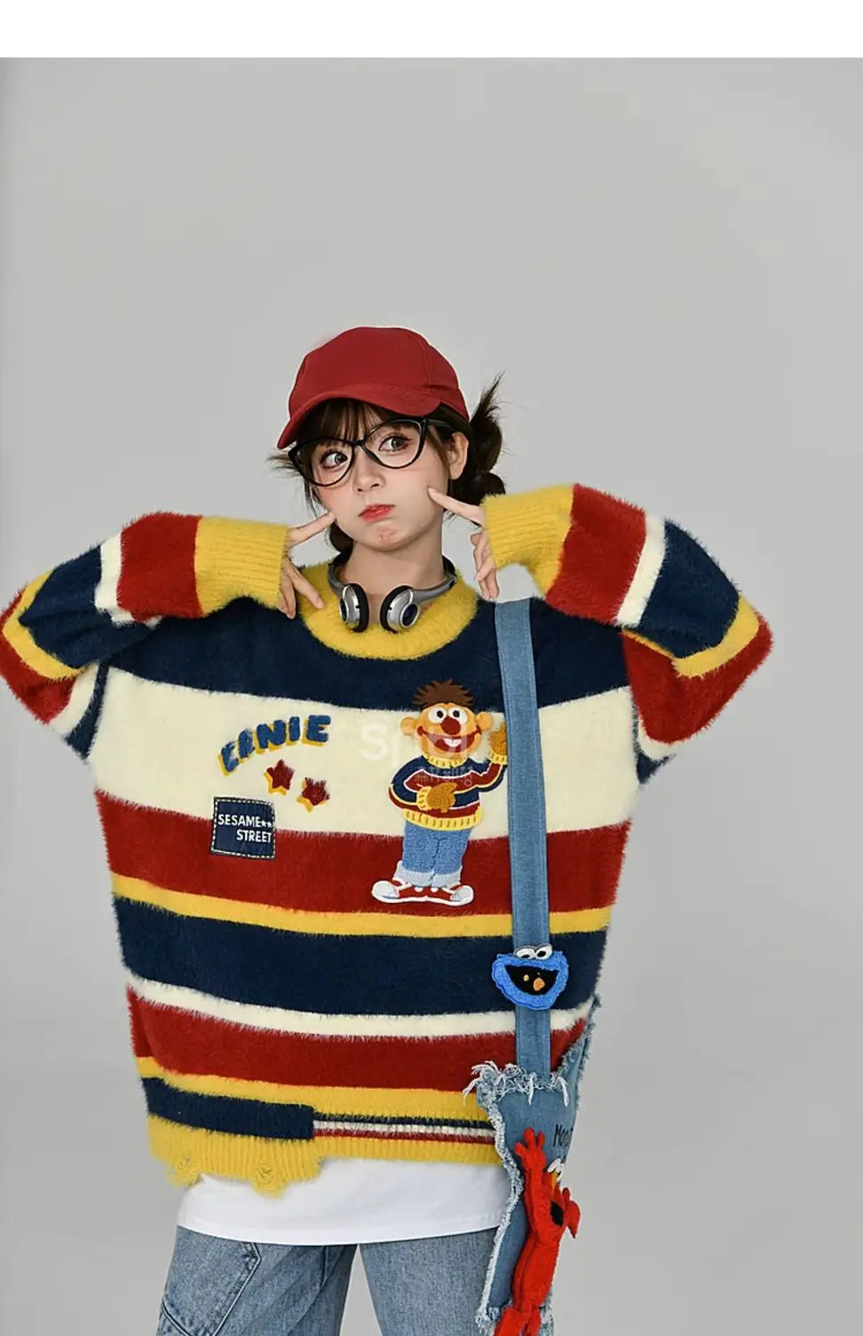 2024 autumn/winter new retro sweater paired with Harajuku pattern t-shirtoversized t-shirt professional choice for warm lining Street King Limited