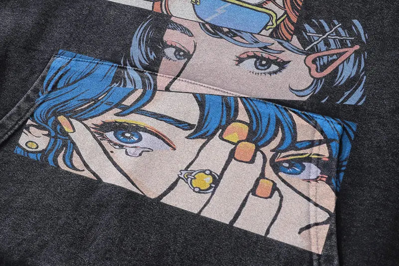 Vintage Hoodie Streetwear Y2K Hip Hop Japanese Anime Girl Print Oversized Hooded Sweatshirt Harajuku Fashion Punk Goth Pullover Street King Limited