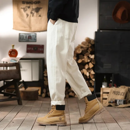 plus size 28 42 men streetwear fashion loose casual straight ankle length white denim jeans pant cityboy harem jeans trouser stacked flare jeans