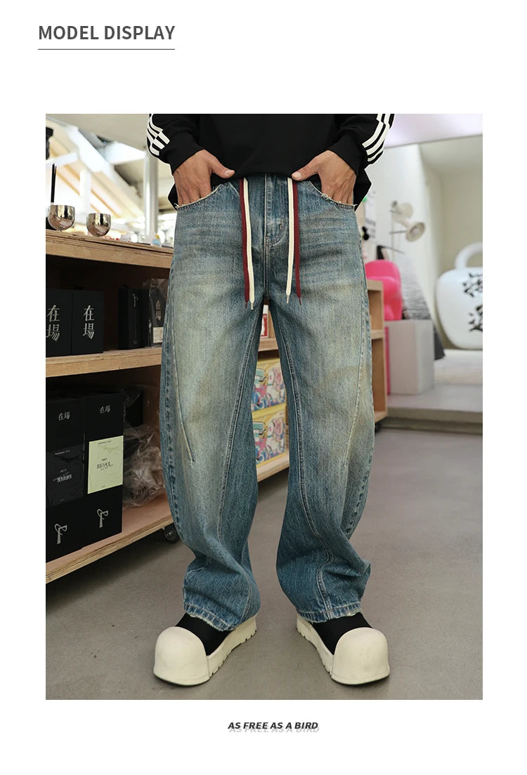 mens american streetwear fashion loose casual hip hop vintage denim baggy jeans pants man wide leg trousers y2k jeans men unique jeans style 2191