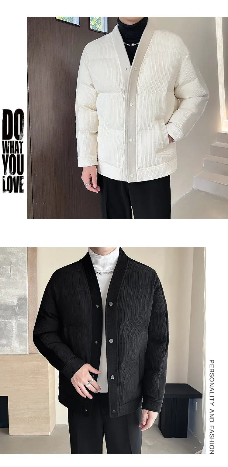 Men's Winter Collarless Woolen Splice Cotton-padded Jacket Men Business Casual Fashion Loose Warm Parkas Coat Thicken Jacket Street King Limited