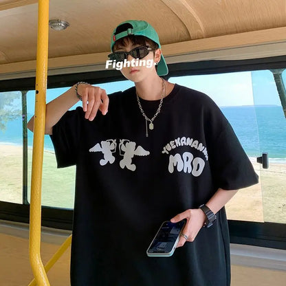 Korean street hip hop y2k printed men's T-shirt trendy brand Japanese retro loose Harajuku round neck sports half sleeved top Street King Limited