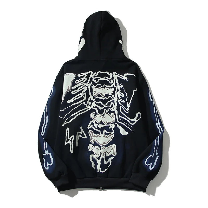 Cactus Jack Zipper Hoodie for Men Skull Print Pullover Hoodies Halloween Hip-hop Hooded Cardigan Zip Up Washed Y2k Clothes Man Street King Limited