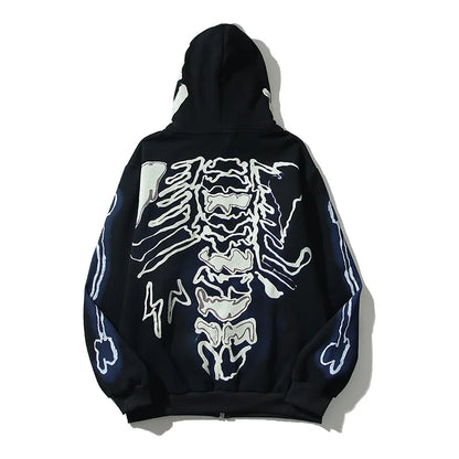 Cactus Jack Zipper Hoodie for Men Skull Print Pullover Hoodies Halloween Hip-hop Hooded Cardigan Zip Up Washed Y2k Clothes Man Street King Limited