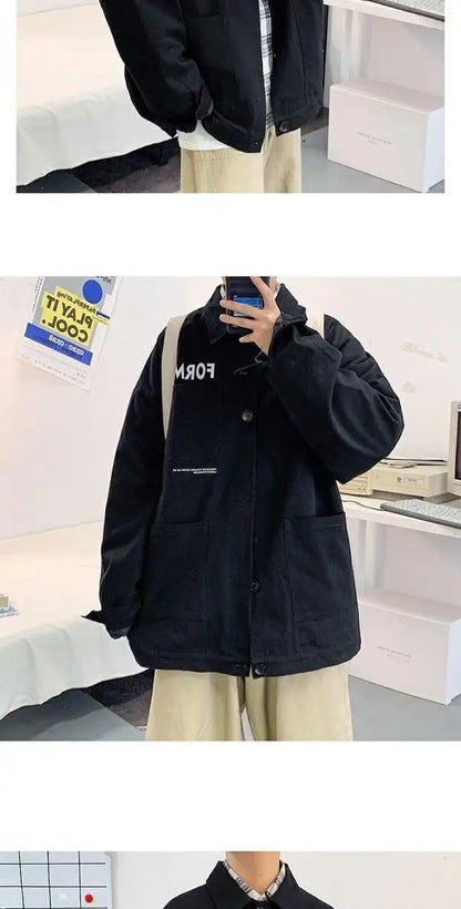 retro japanese workwear vintage style jacket mens spring and autumn korean version trendy handsome loose handsome jacket tops unique default style 4917
