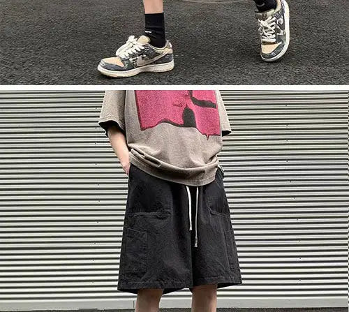Korean Khaki Cargo Shorts for Men and Women in Summer Y2K Japanese Retro Casual Wide-leg Harajuku Trendy Sports Shorts Street King Limited