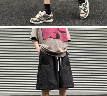 Korean Khaki Cargo Shorts for Men and Women in Summer Y2K Japanese Retro Casual Wide-leg Harajuku Trendy Sports Shorts Street King Limited