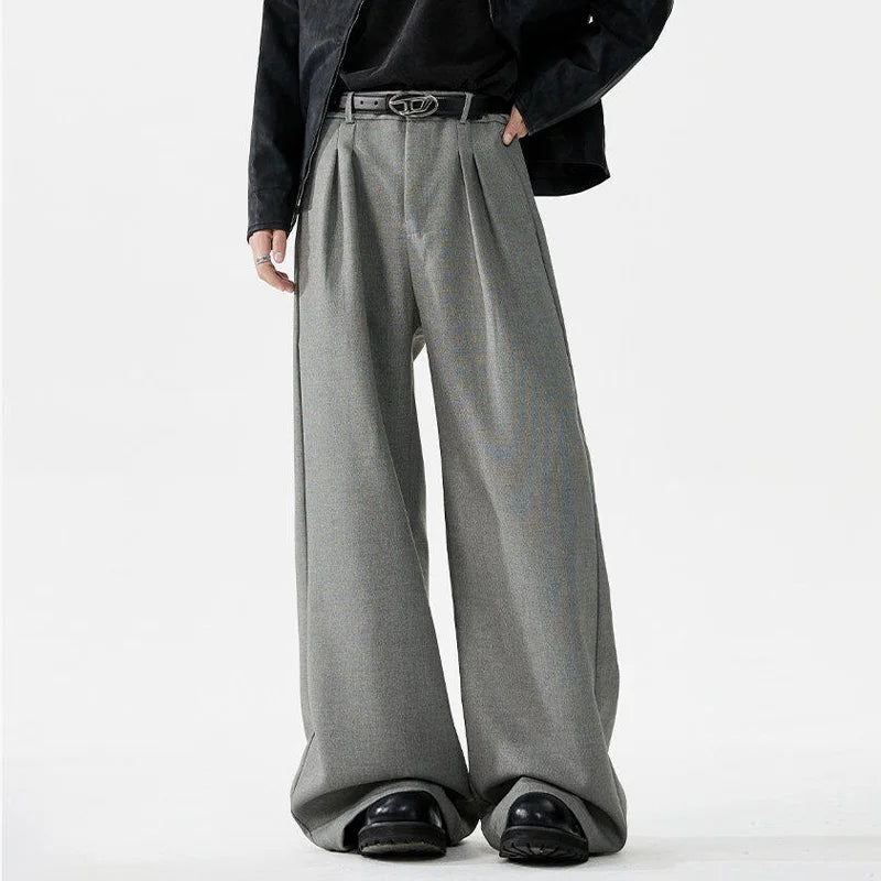 men loose casual korean streetwear fashion vintage straight wide leg suit pants trousers cityboy baggy pants menswear bottoms