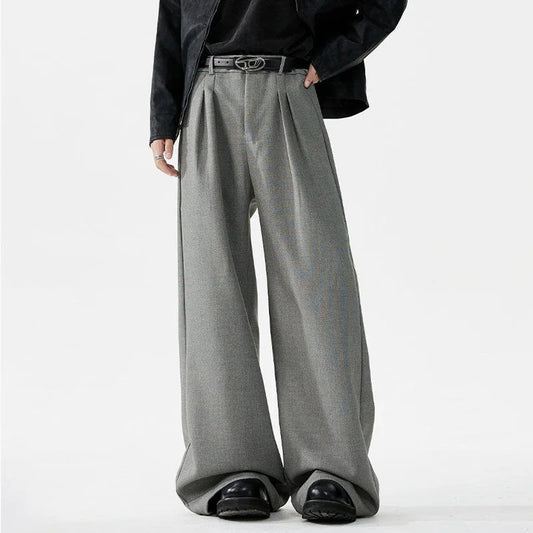 men loose casual korean streetwear fashion vintage straight wide leg suit pants trousers cityboy baggy pants menswear bottoms