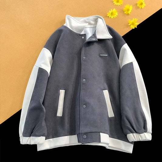 suede baseball jacket 2024 spring men uniform bomber jackets korean streetwear patchwork embroidery label coat clean everyday pants