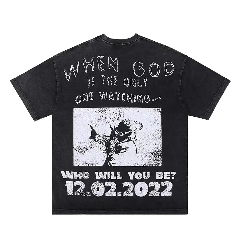 Hip-hop rap album featuring heroes and villains printed with short-sleeved shirts Street King Limited