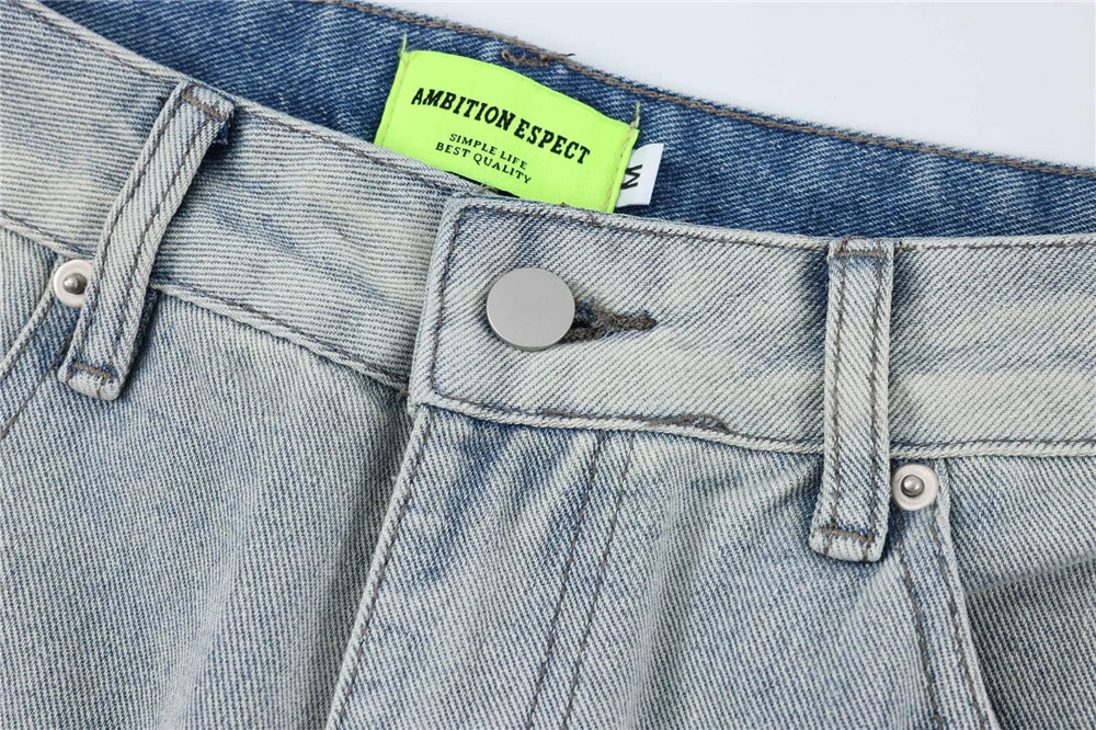 2024 multi pocket jeans vintage mens harajuku cargo denim pants retro hip hop straight loose jean pants unique cargo style 1013