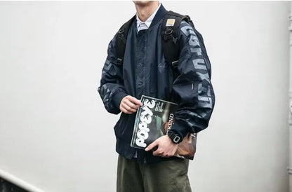 japanese trendy charge jacket mens american pilot windproof tooling coats thin loose letter printed unisex baseball jersey unique default style 2269