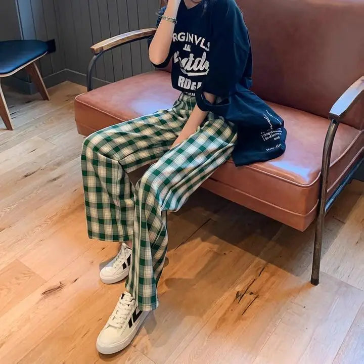 Checkered Pants Plaid Women's Free Shopping Loose Straight Wide-leg Wild Straight Casual Plaid Street King Limited