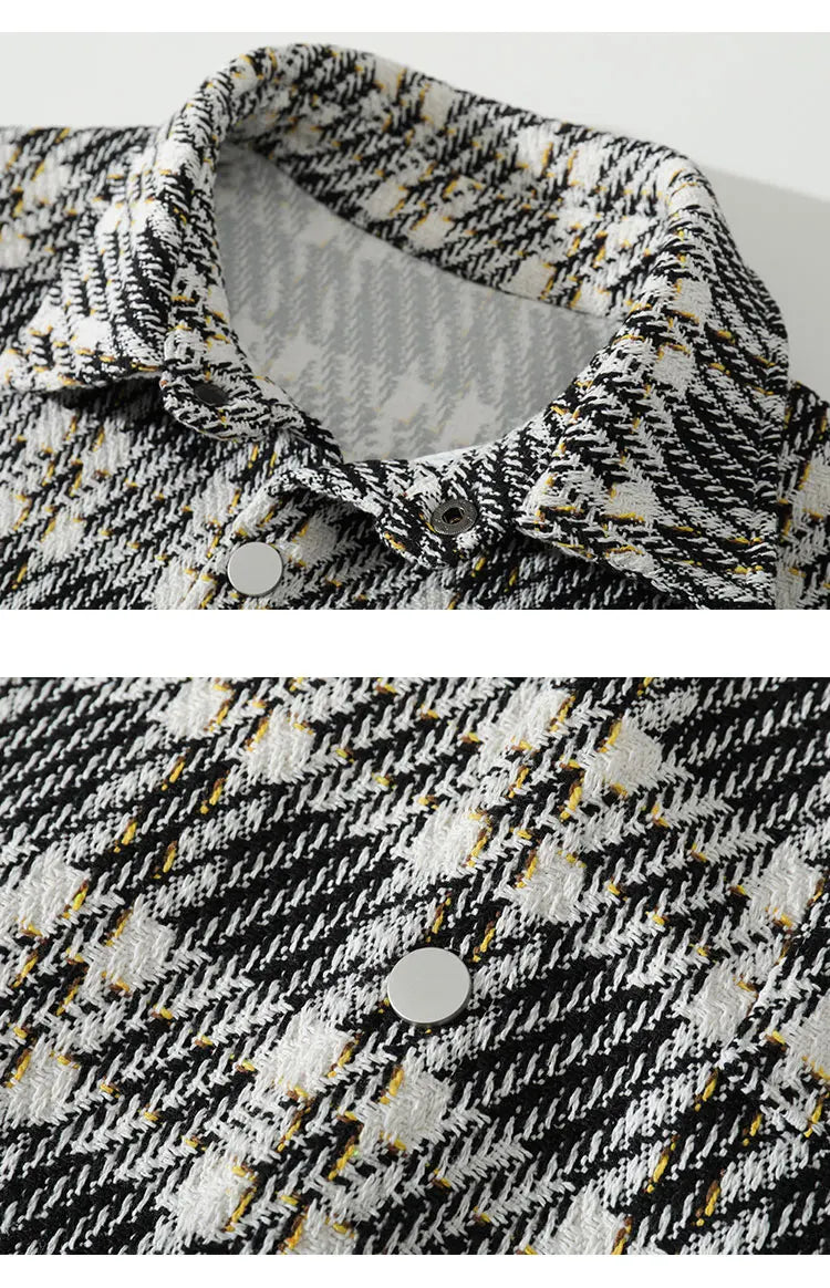 checked pattern cargo jacket coat korean style trendy breasted blouses 2024 spring male long sleeved jackets unique cargo style 5626