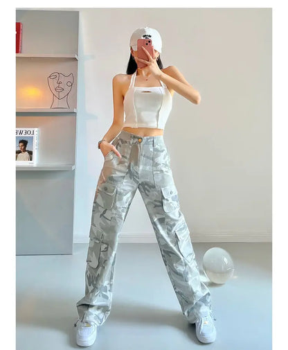 Camouflage grey cargo pants women American vintage streetwear straight loose summer hiphop hot pants ins cargo pants womens 2023 Street King Limited
