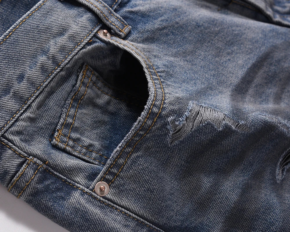 washed hole patchwork frayed blue baggy jeans mens straight y2k ripped pantalones hombre denim pants streetwear loose cargos unique cargo style 5606