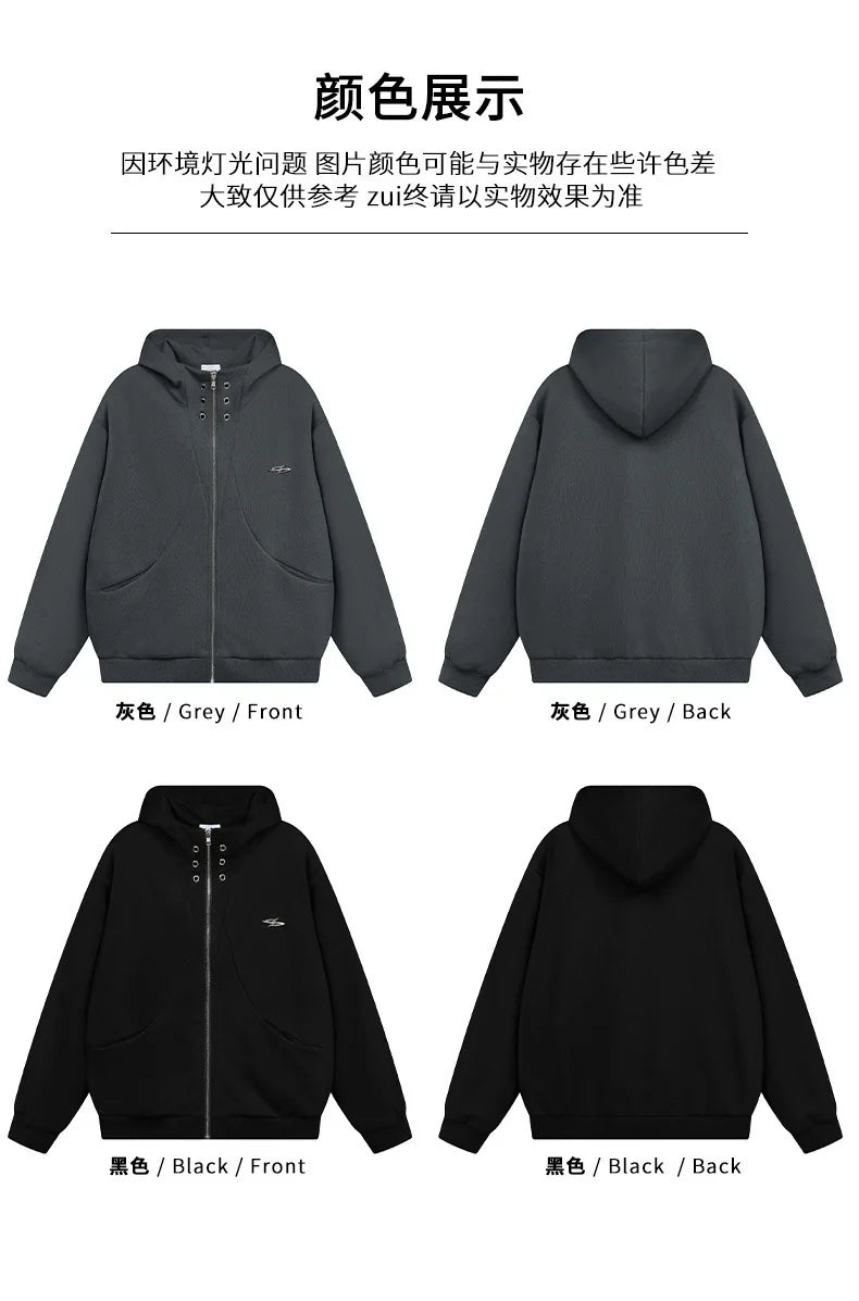 high street men structure line high collar hoodie jacket autumn winter rascal handsome versatile casual zipper coat unisex unique default style 5733