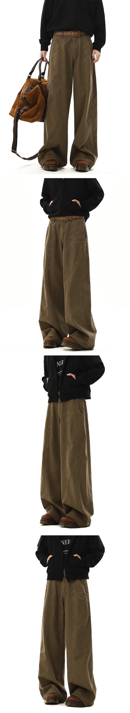 american style vintage wide leg cargo pants mens baggy fashion high street overalls coffee streetwear male mopping trousers unique cargo style 1095