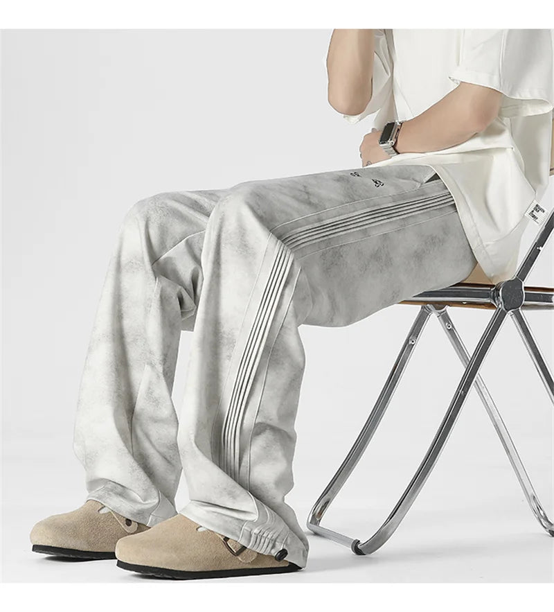 winter mens gray thickened straight leg sweatpants 2025 high street baggy drape pants korean fashion y2k casual trousers unique joggers style 135
