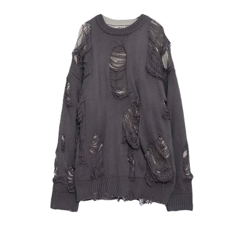 Deeptown Goth Punk Women's Ripped Knitted Sweater Gothic Vintage Jumper Grunge Y2k Knitwear Oversized Autumn Fashion Harajuku Street King Limited