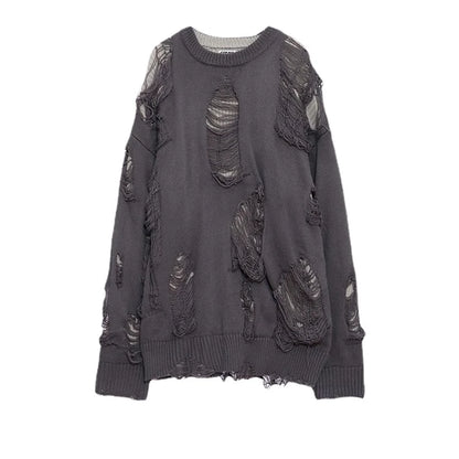 Deeptown Goth Punk Women's Ripped Knitted Sweater Gothic Vintage Jumper Grunge Y2k Knitwear Oversized Autumn Fashion Harajuku Street King Limited