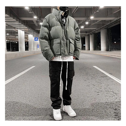 mens jacket winter parkas streetwear thicken warm washed solid zipper cotton padded bomber jackets harajuku fashion casual coat unique default style 4865