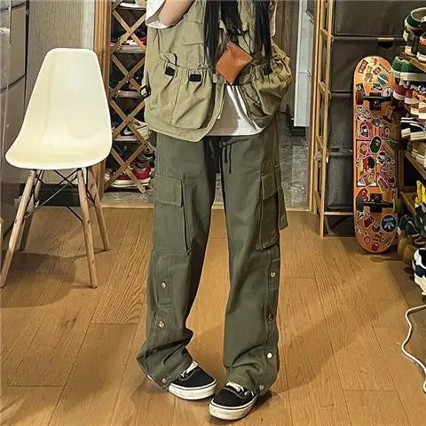Fashionable Korean style gothic buttoned overalls pants men summer Harajuku street y2k hip hop casual retro sports pants Street King Limited