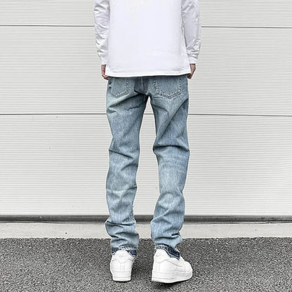 letters patckwork bottom ripped denim jeans men casual straight biker trousers fashion streetwear hip hop jean pants joggers sporty tapered joggers